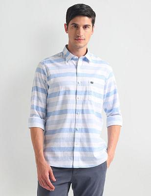 horizontal stripe cotton melange shirt