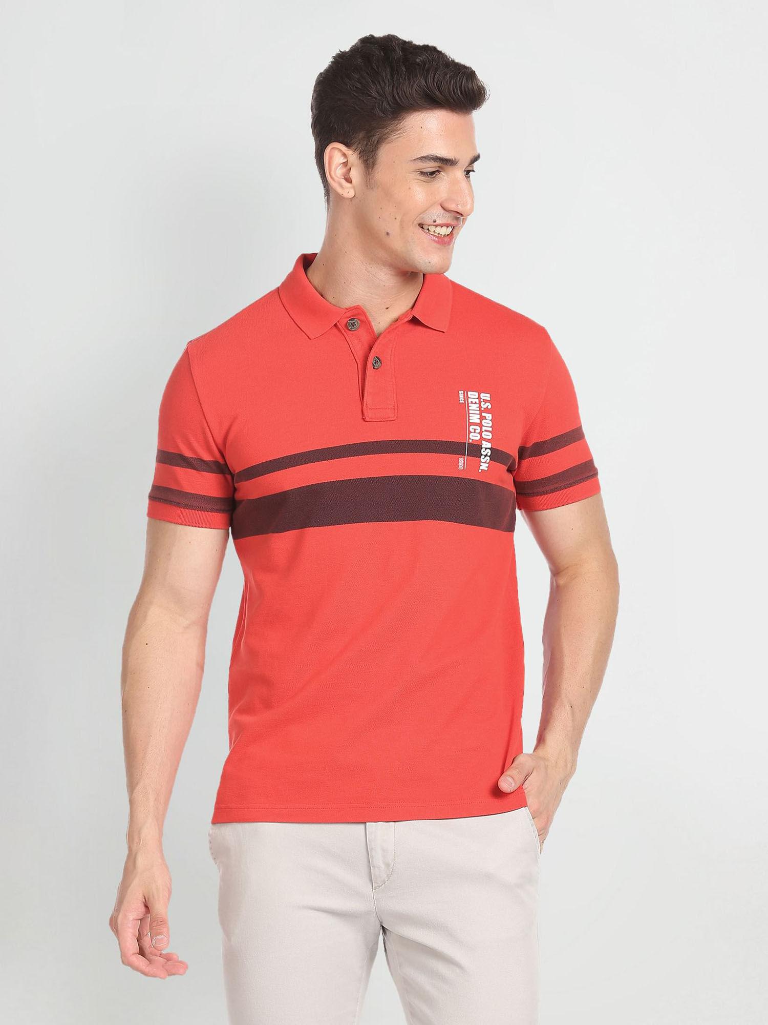 horizontal stripe cotton polo shirt