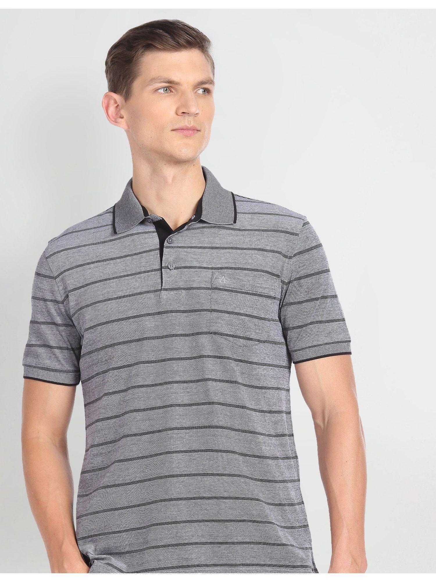 horizontal stripe cotton polo shirt