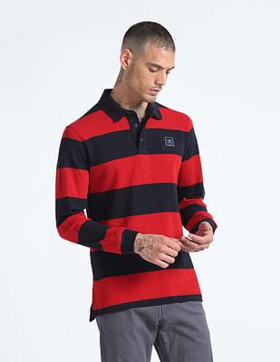 horizontal stripe cotton polo shirt