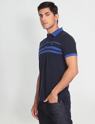 horizontal stripe cotton polo shirt