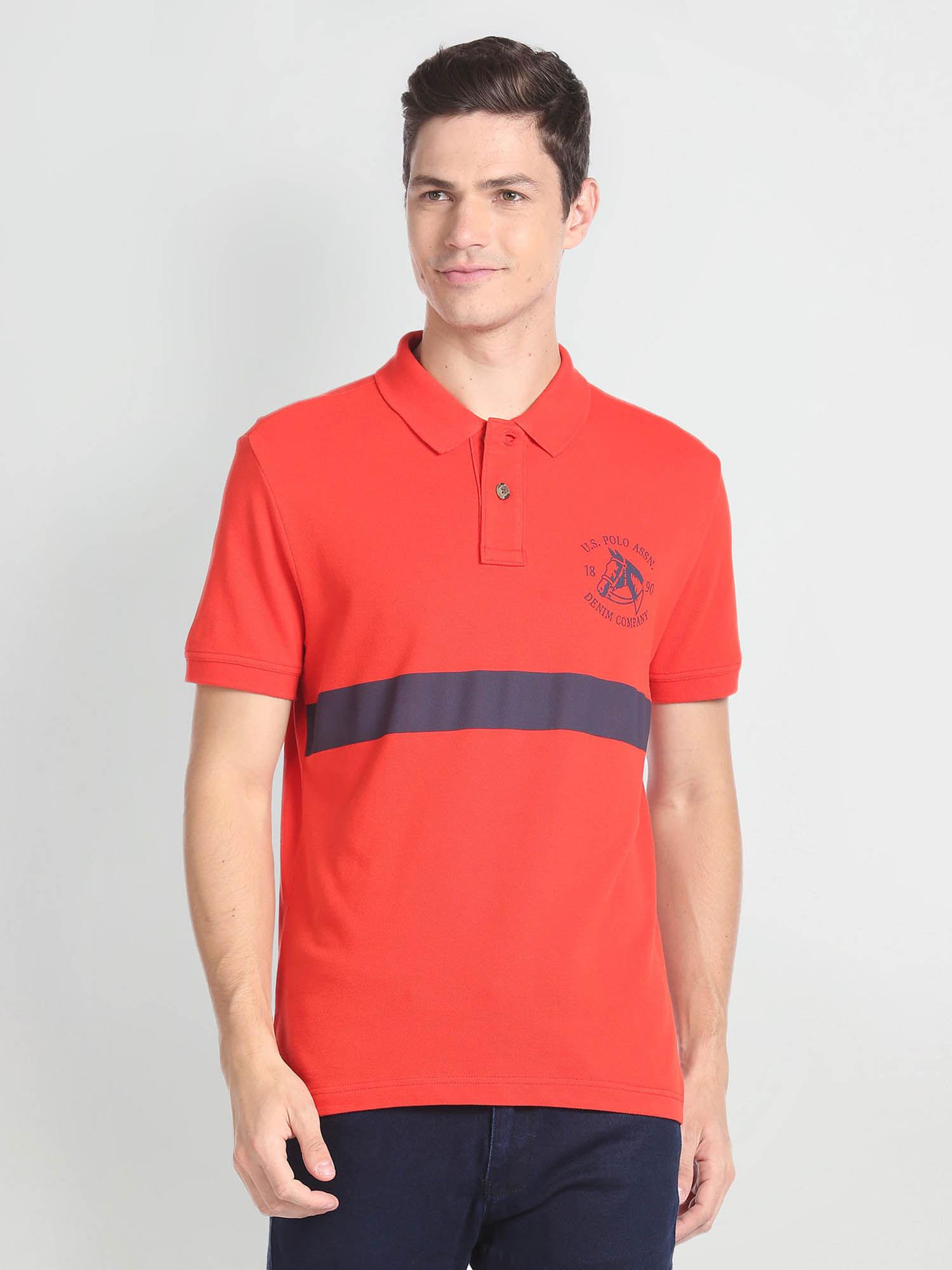 horizontal stripe cotton polo t-shirt