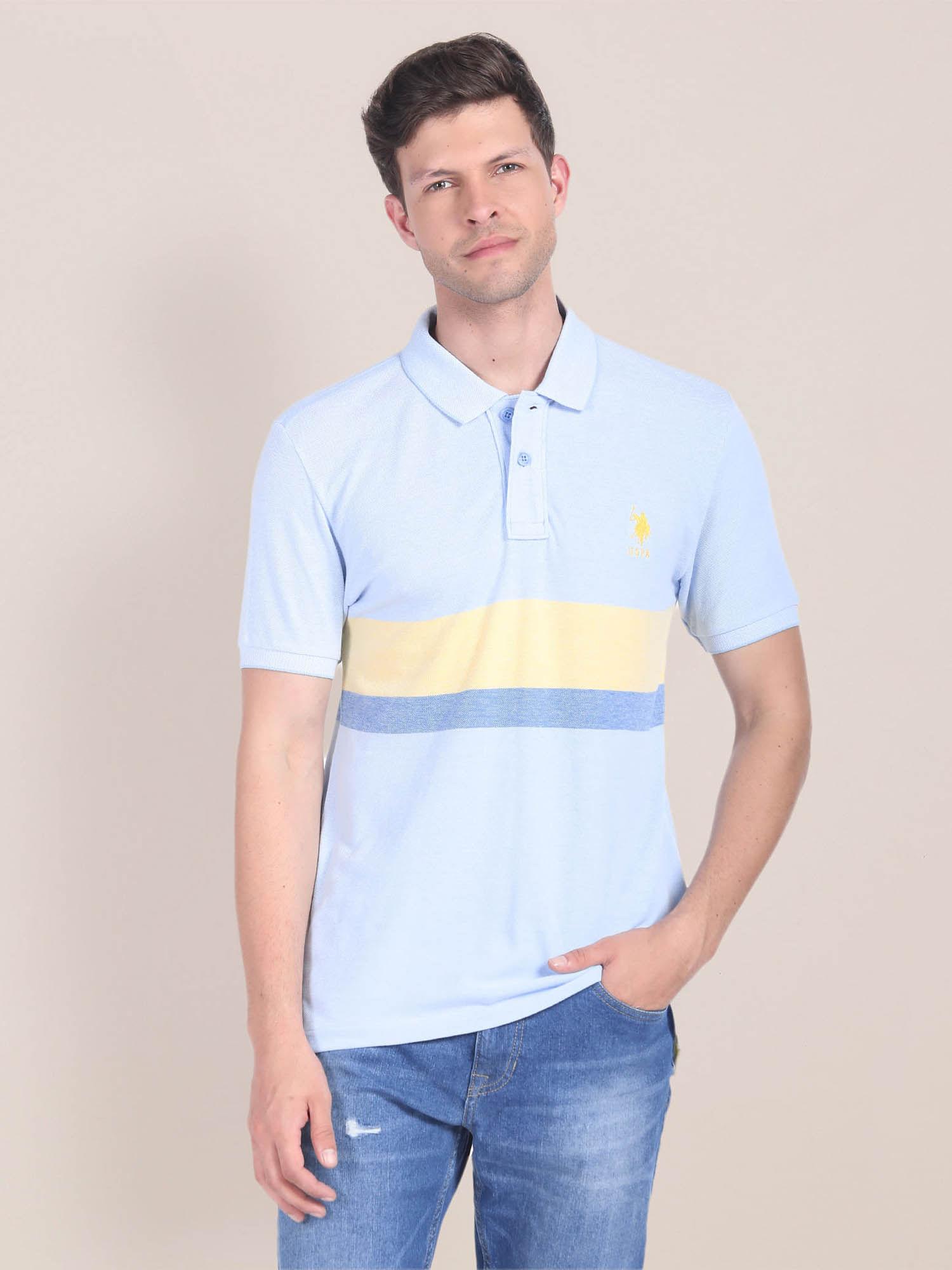 horizontal stripe cotton polo t-shirt