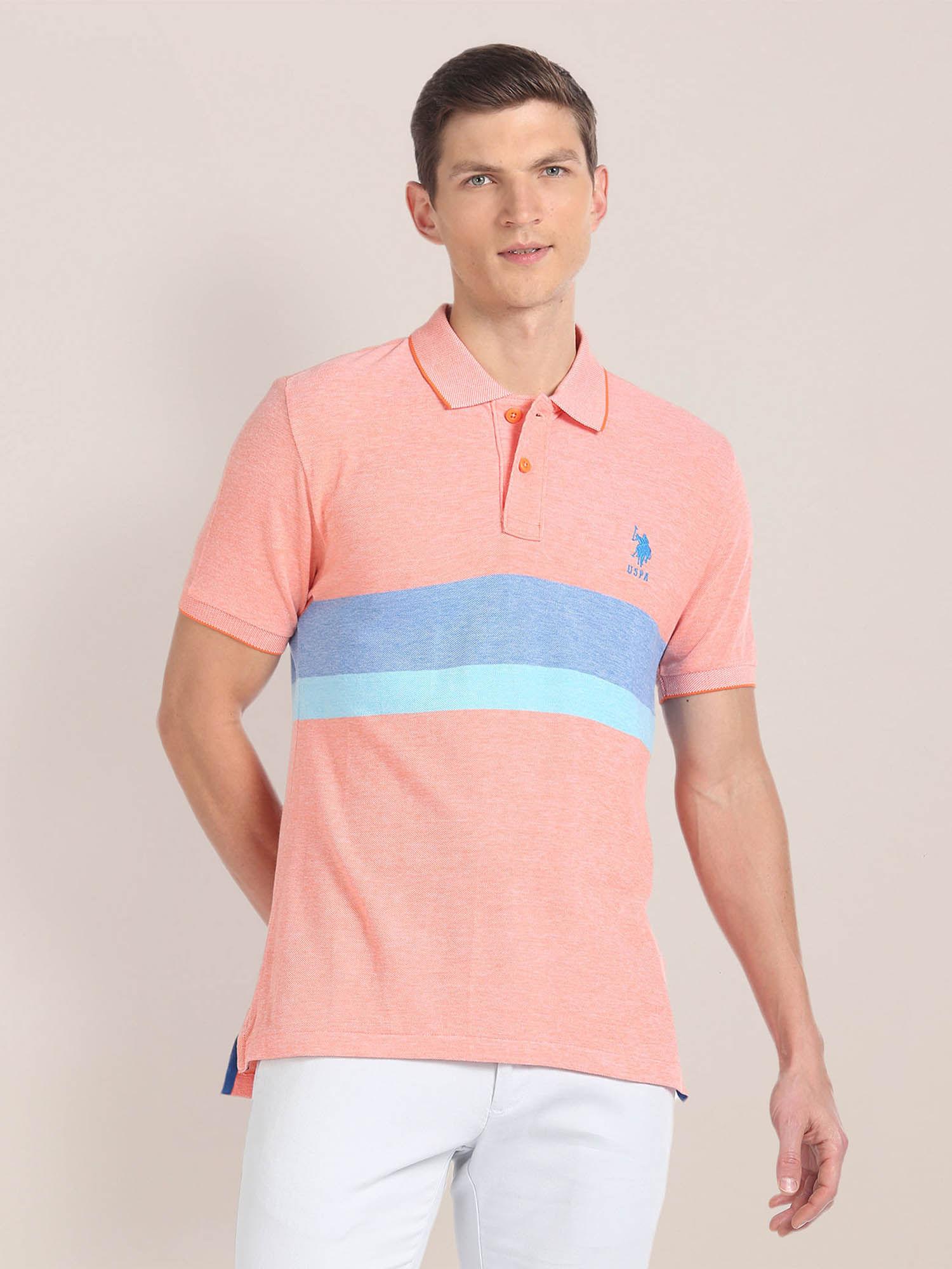 horizontal stripe cotton polo t-shirt