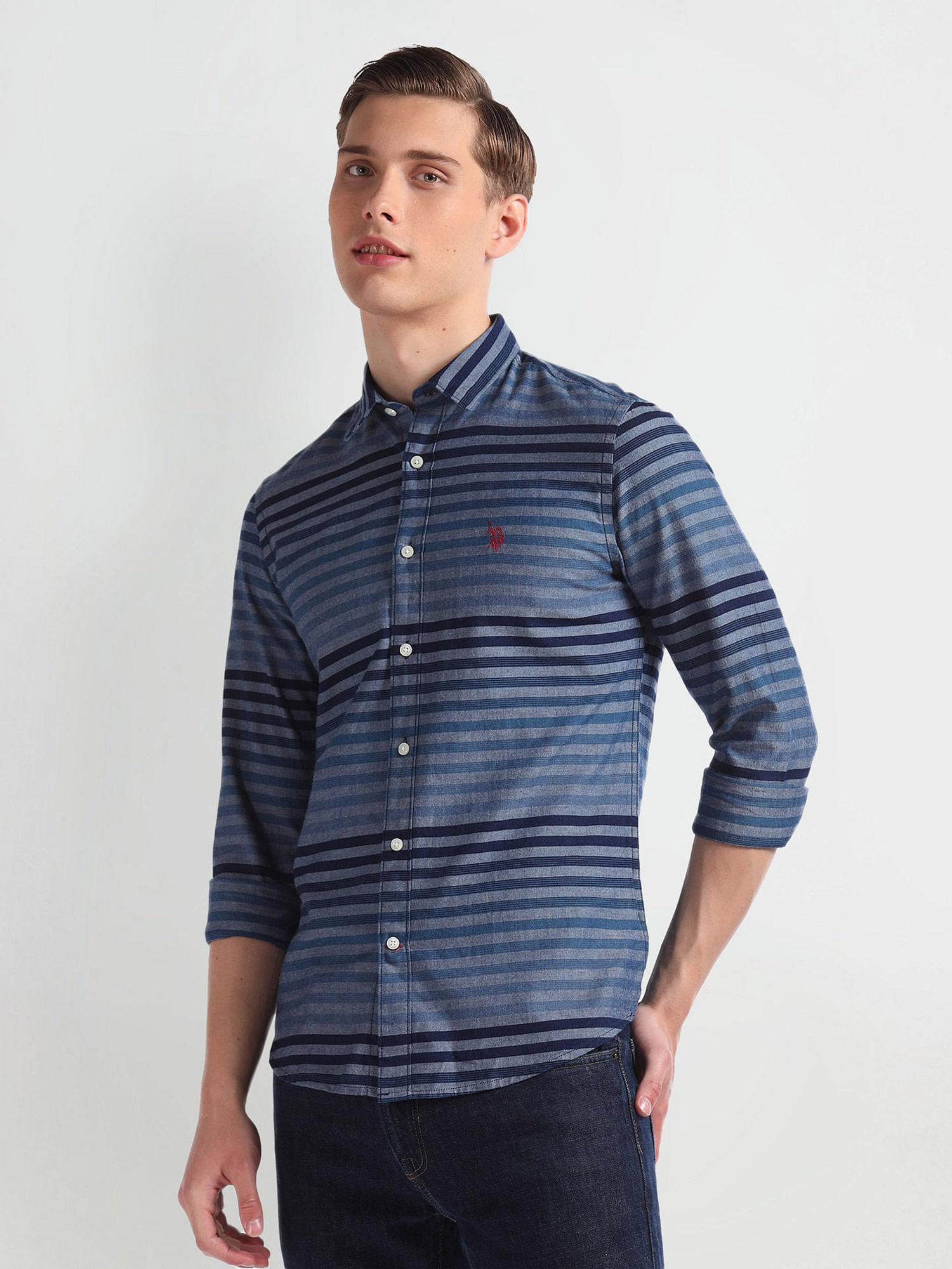 horizontal stripe cotton shirt