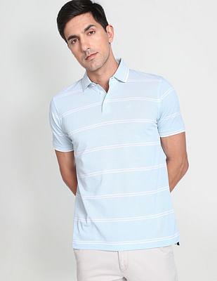 horizontal stripe mercerised cotton polo shirt