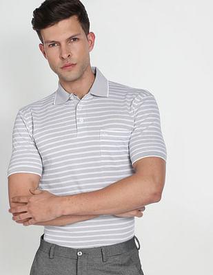 horizontal stripe patch pocket polo shirt