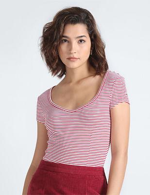 horizontal stripe ribbed t-shirt