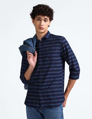 horizontal stripe slim fit shirt