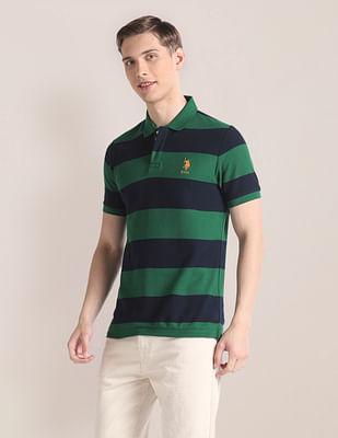 horizontal stripe slim polo shirt