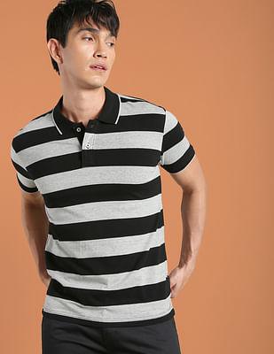 horizontal stripe tipped collar polo shirt