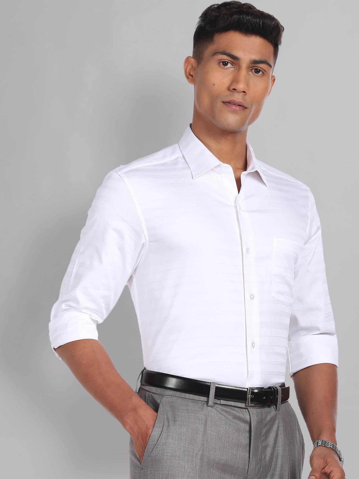 horizontal stripe twill formal shirt