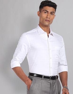 horizontal stripe twill formal shirt