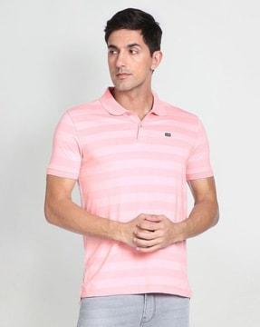 horizontal striped knitted polo shirt