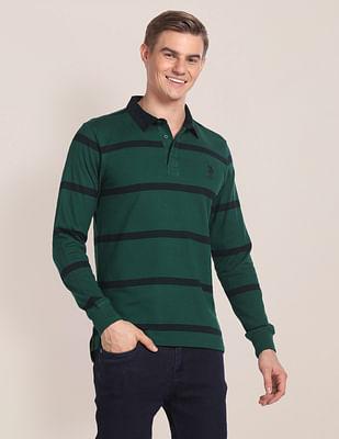 horizontal striped long sleeve polo shirt