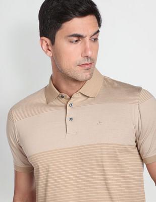 horizontal striped mercerised cotton polo shirt