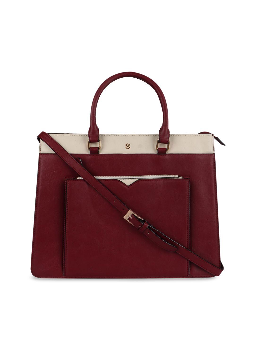 horra maroon pu oversized structured handheld bag with tasselled