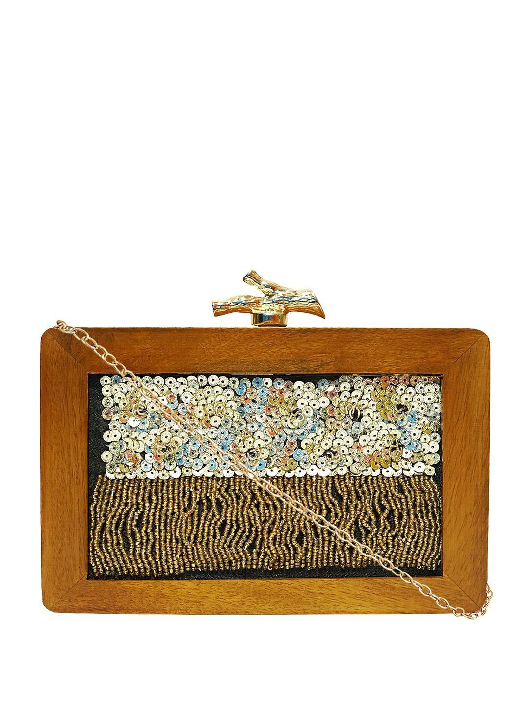 horra embellished wooden box clutch with shoulder strap