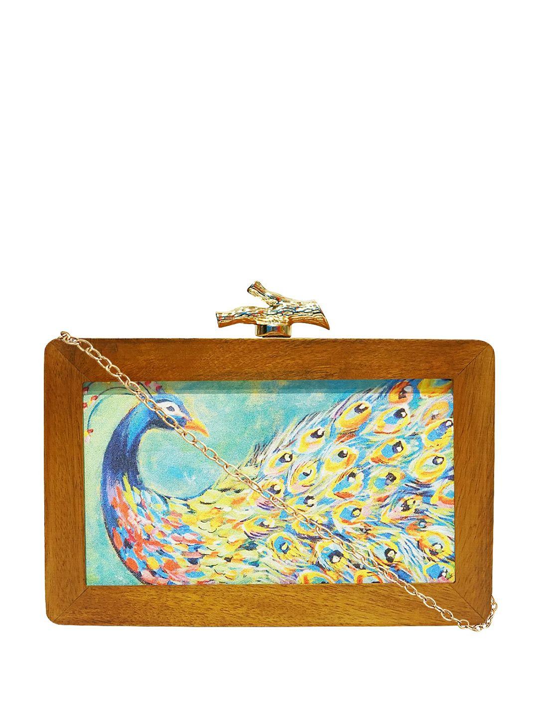 horra green & brown printed box clutch