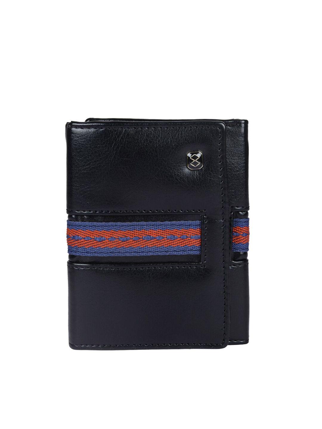 horra men black & red buckle detail three fold wallet