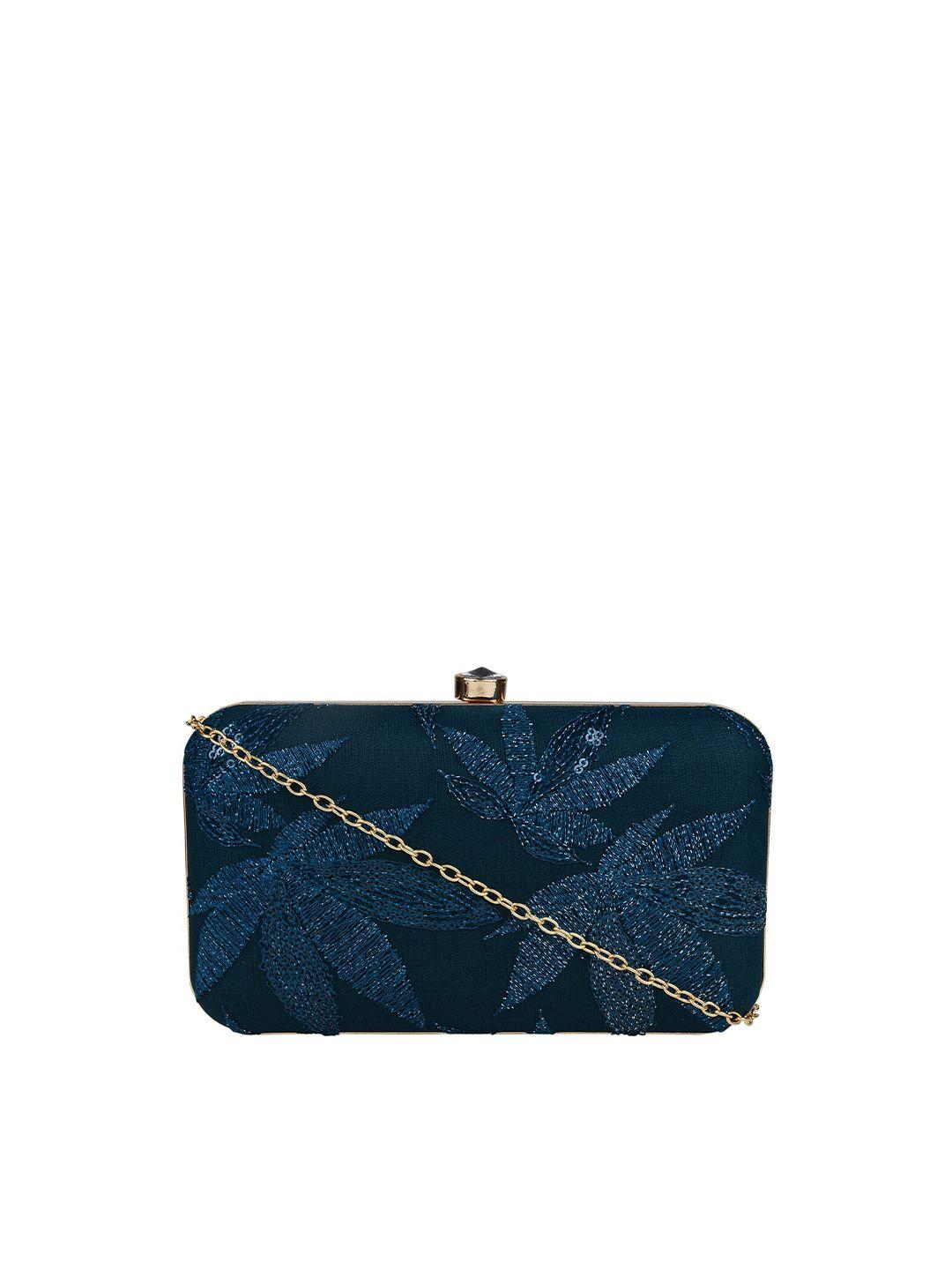 horra navy blue embroidered box clutch