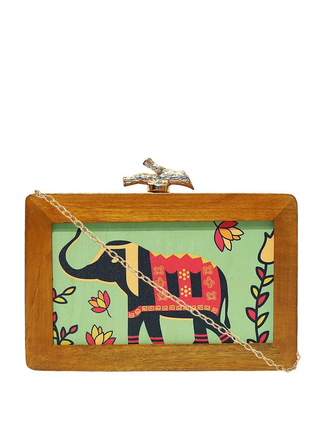 horra printed wooden box clutch