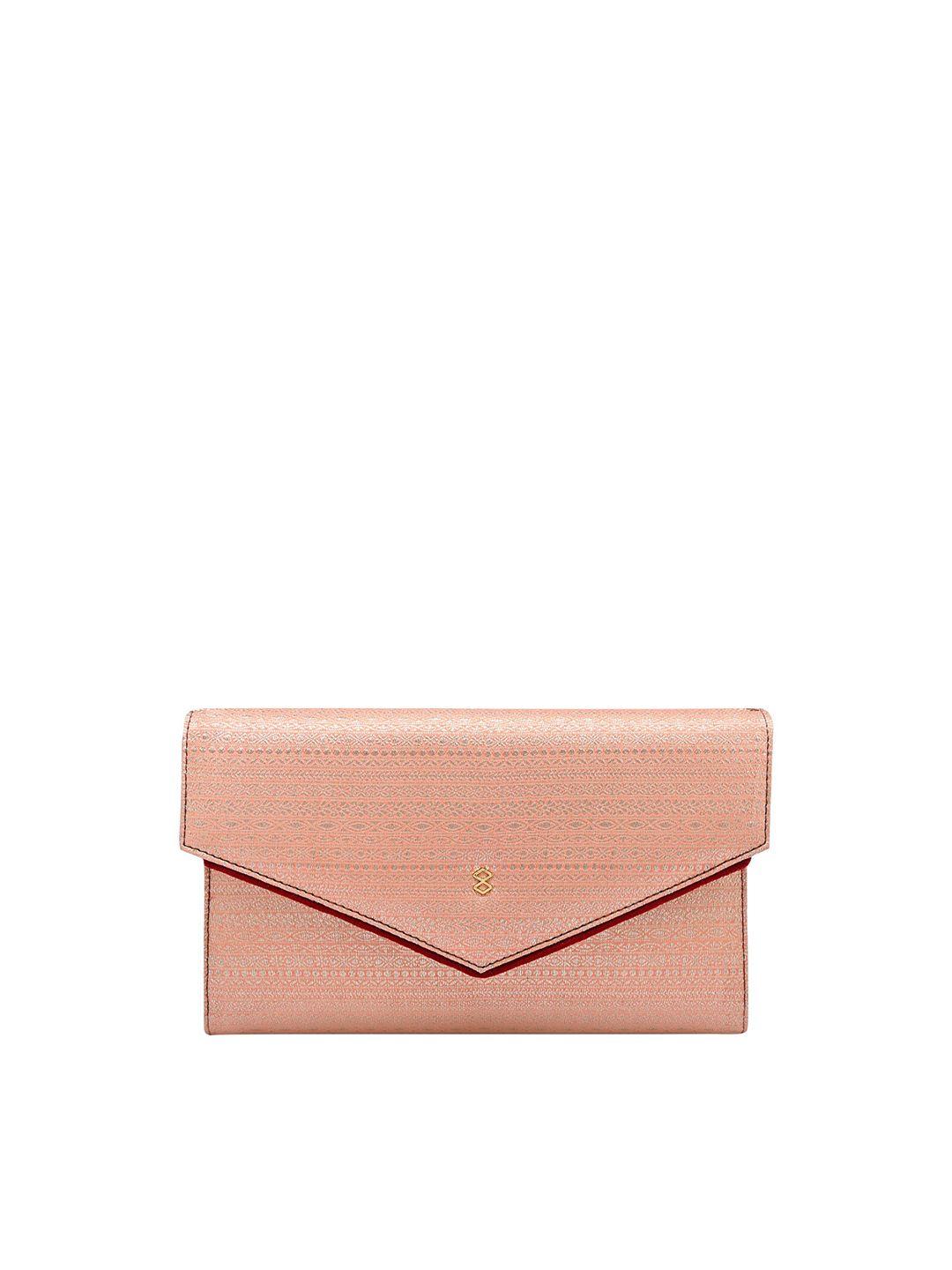 horra women peach-coloured textured envelope clutch