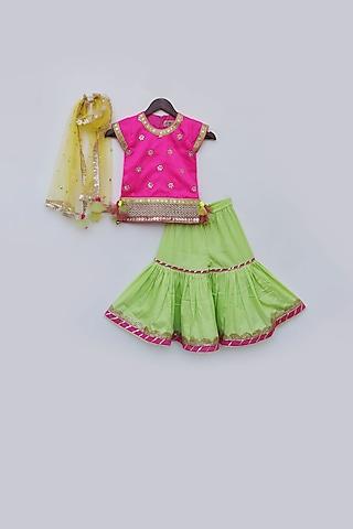 hot pink & green embellished sharara set for girls