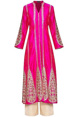 hot pink embroidered kurta set