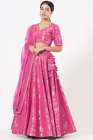 hot pink handloom brocade lehenga set