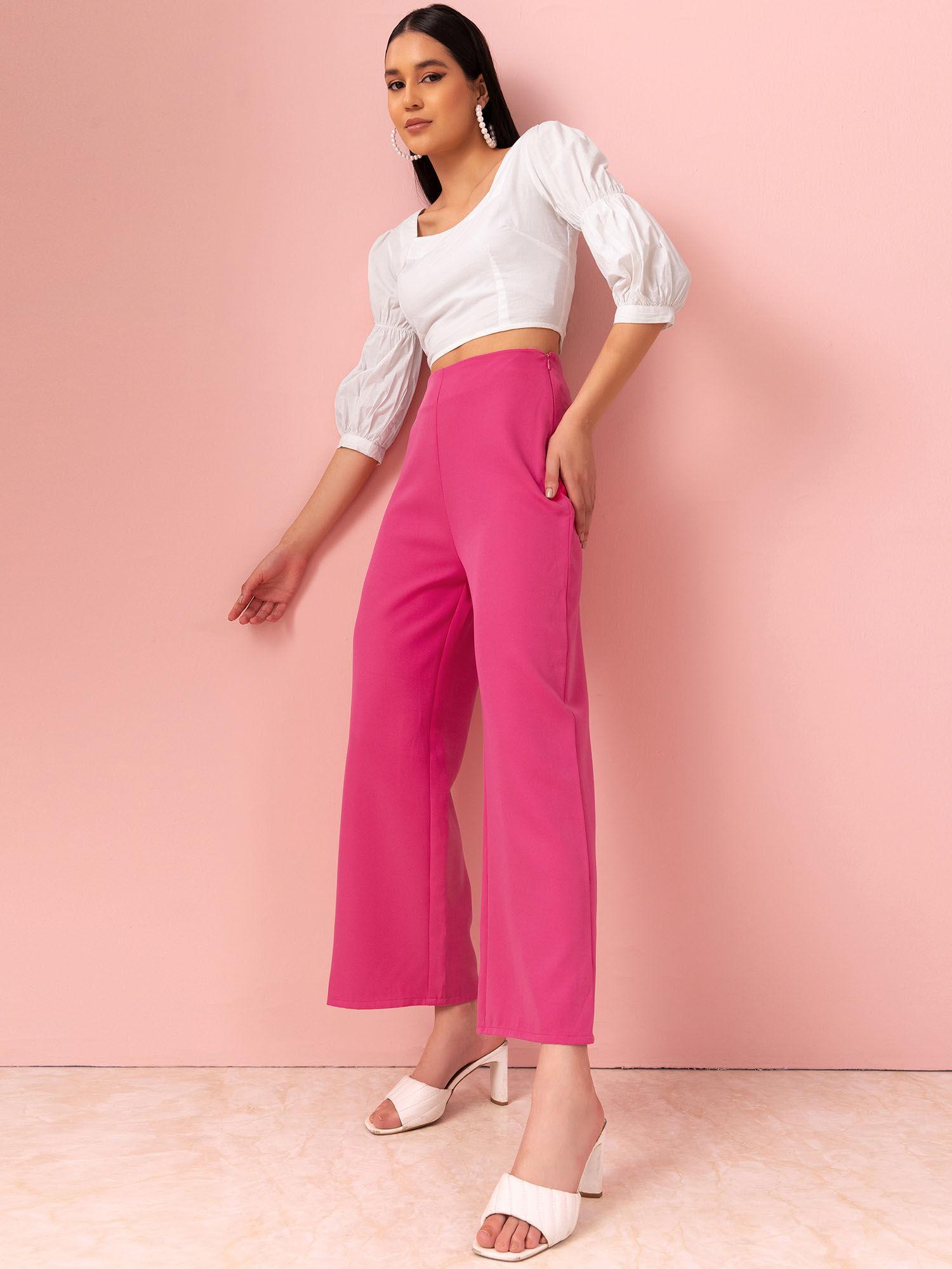 hot pink high waist straight trousers