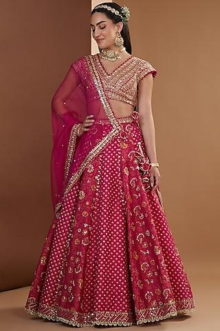 hot pink silk embroidered lehenga set