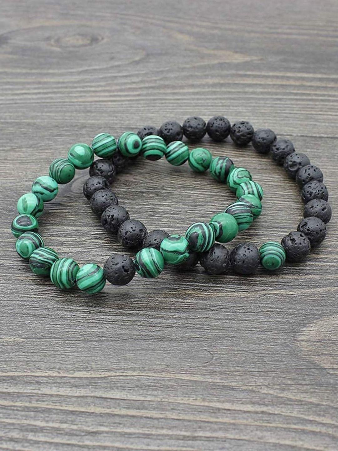 hot and bold men set of 2 black & green onyx beaded bracelet