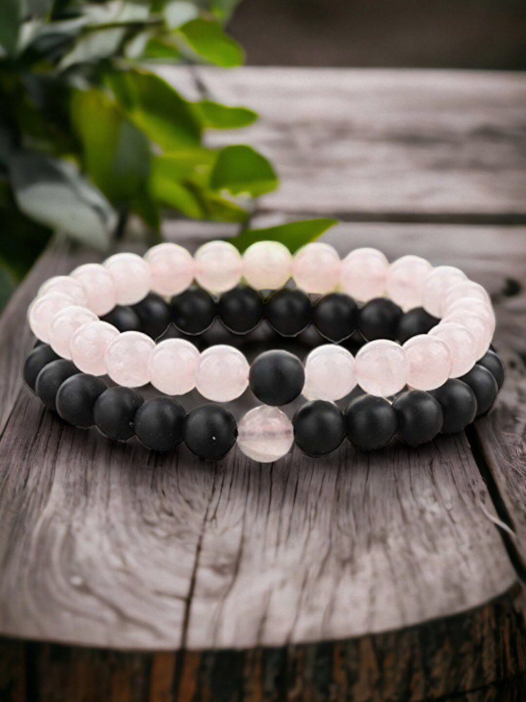 hot and bold set of 2 onyx elasticated bracelet