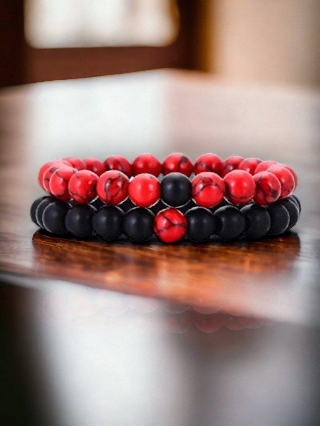 hot and bold set of 2 onyx elasticated bracelets