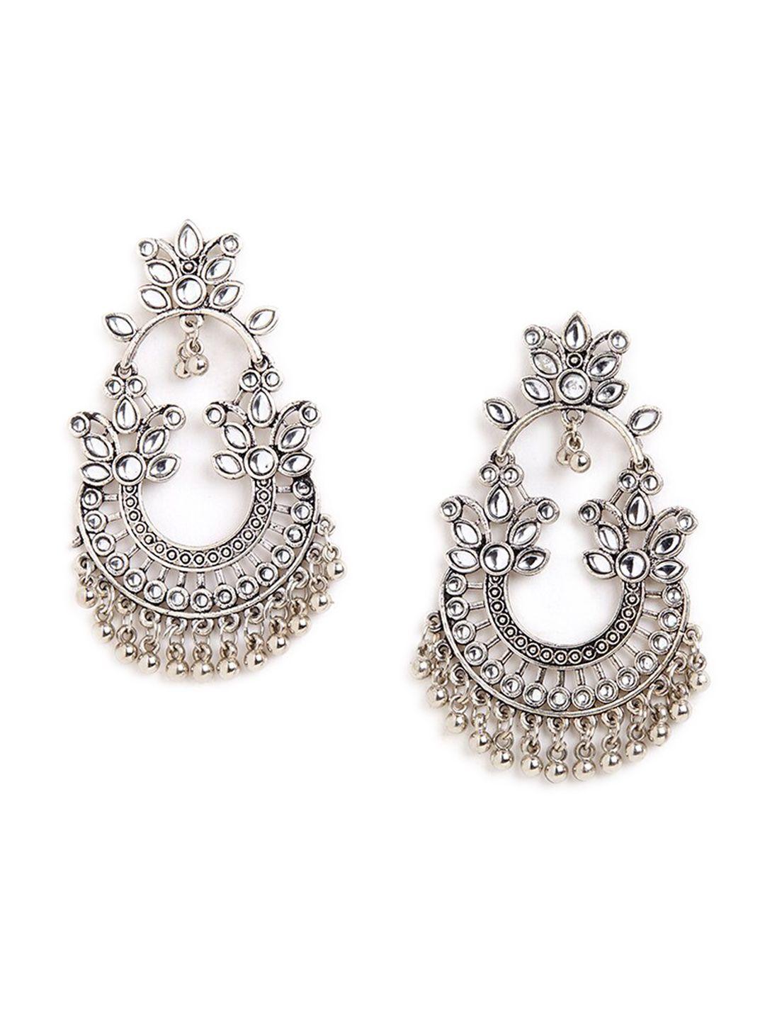 hot and bold silver-plated contemporary chandbalis earrings