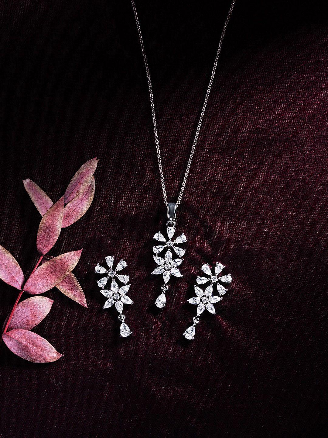 hot and bold silver-plated cubic zirconia studded jewellery set