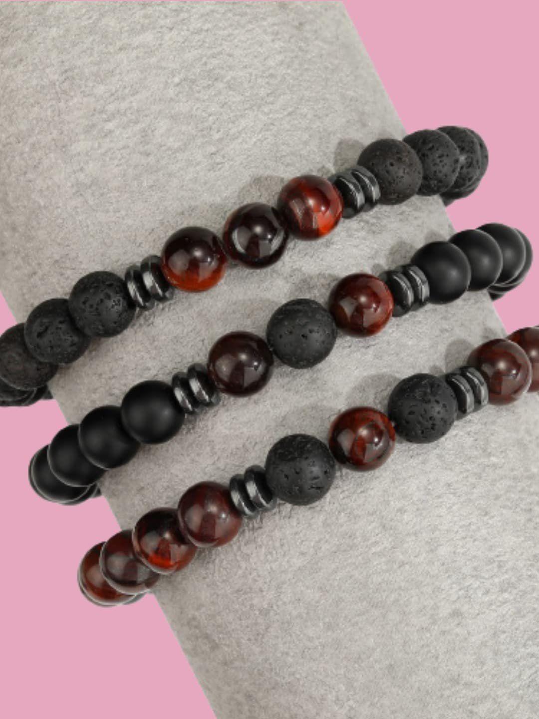 hot and bold unisex set of 3 black & brown tigers eye bracelet