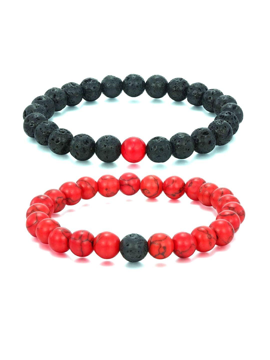 hot and bold women set of 2 red & black turquoise bracelet