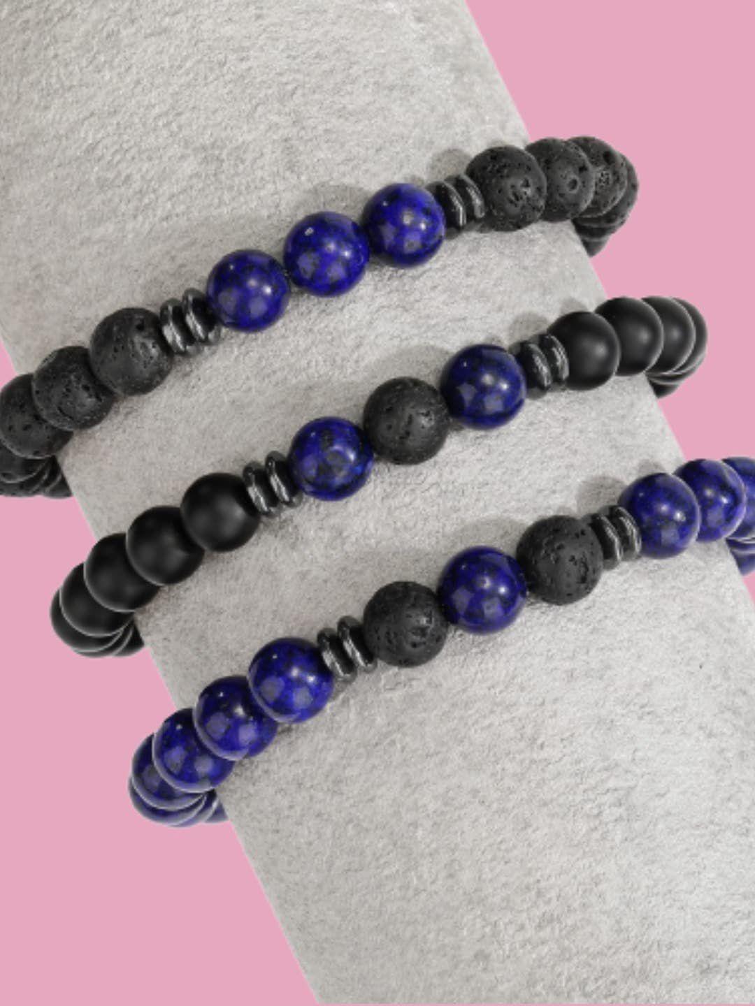 hot and bold women set of 3 black & blue lapis lazuli bracelet