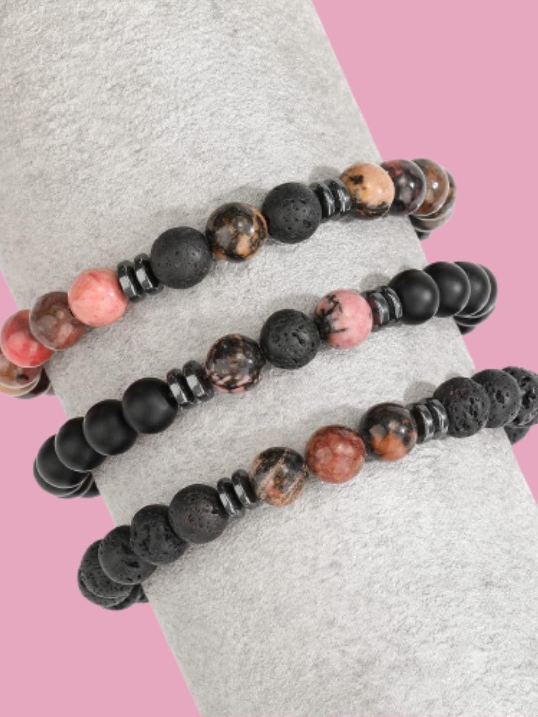 hot and bold women set of 3 black & brown onyx bracelets