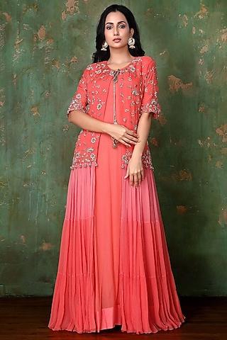 hot coral chiffon gown with jacket