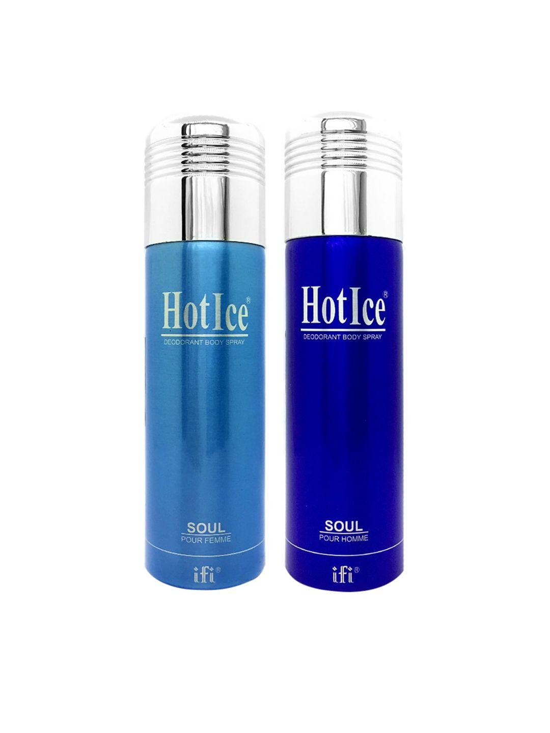 hot ice blue set of 2 soul fomme & soul homme deodorant 200ml each