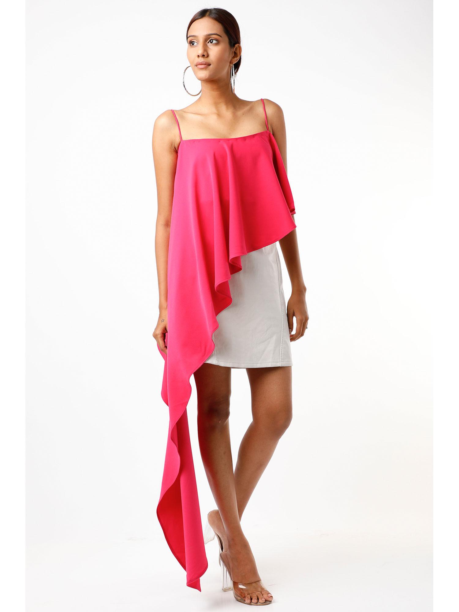 hot magenta one side drape top