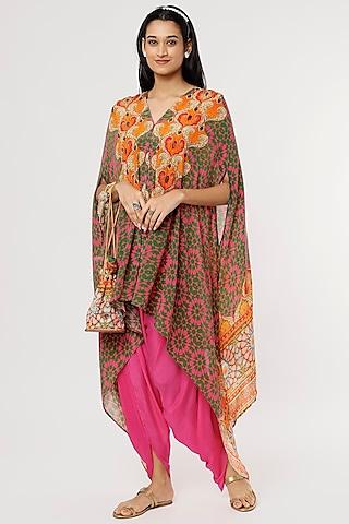 hot pink & green printed cape set