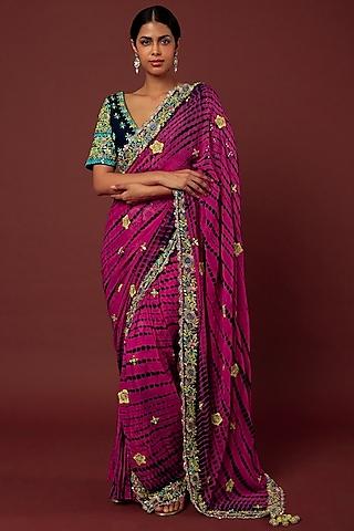 hot pink & navy blue embroidered sharara saree set