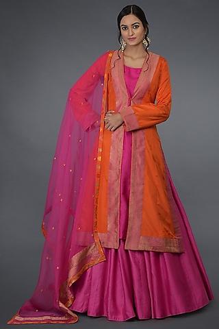 hot pink & orange banarasi kurta set