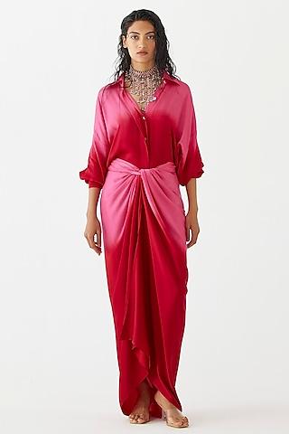 hot pink & ruby red vegan silk draped dress