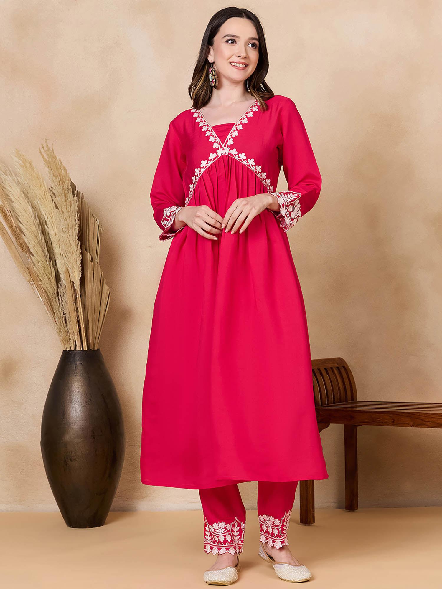 hot pink anarkali with pant (set of 2)