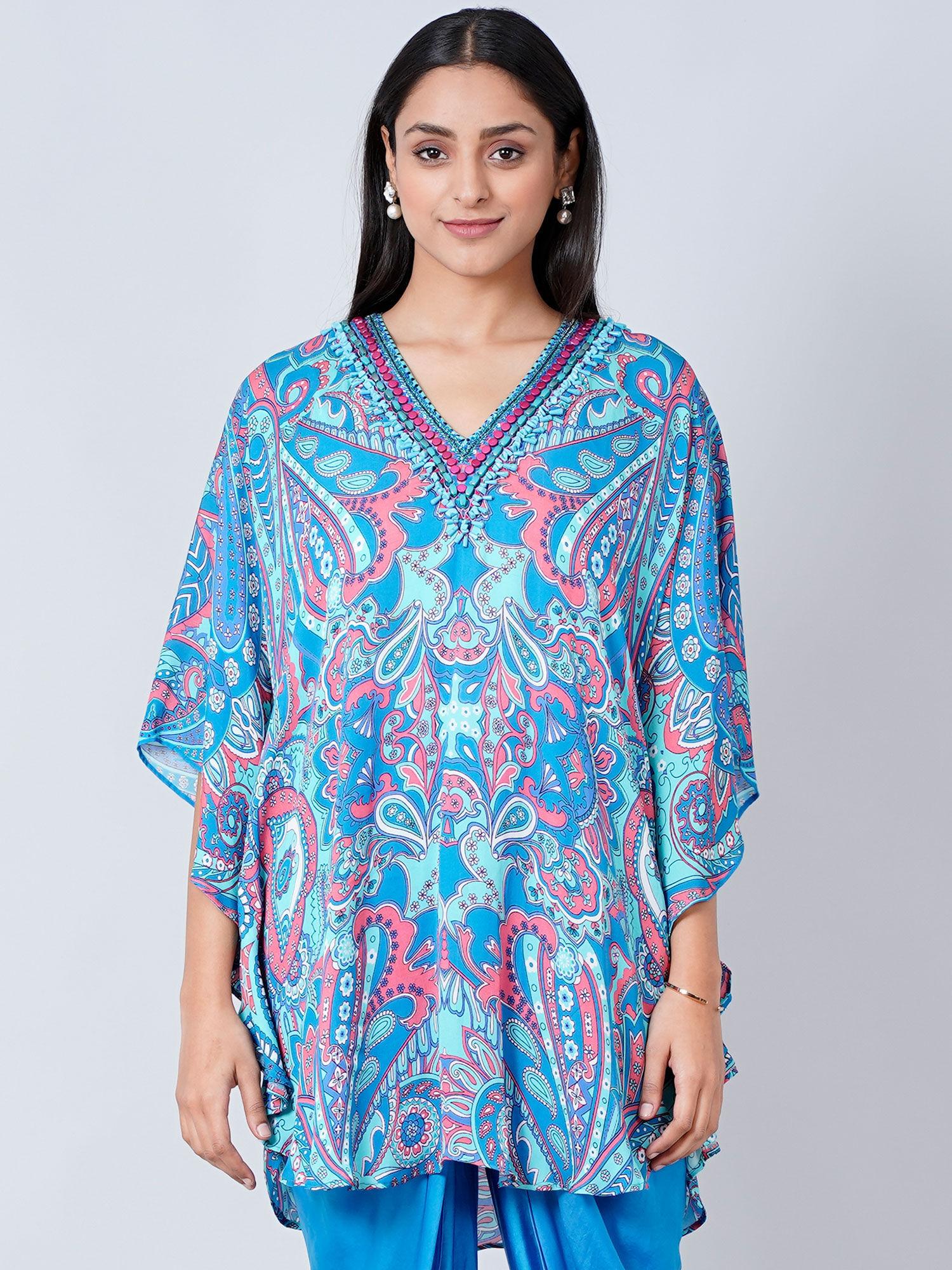 hot pink and blue paisley tunic